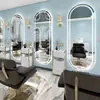 Estação de Espelho de Barbearia de Luxo, Espelho de Salão Moderno de Parede com Luzes LED, Espelho de Salão de Cabeleireiro de Lado Único