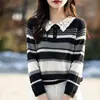 Camiseta de punto a rayas para mujer, de manga larga, polo colorido, prenda interior para otoño e invierno, nuevo top básico elegante 2025