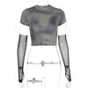 Ropa de mujer estilo ins europeo y americano 2022 nueva estampado de lunares + manga superpuesta de malla moda casual slim adelgazante playera para mujer