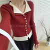 2025 Nuevo Otoño e Invierno Cárdigan de Punto Coreano Ajustado de Dos Piezas Falsas Suéter Elegante de Moda de Alta Calidad Top Corto para Mujer