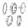 Conjunto de Anillos Combinados de Acero Inoxidable Estilo Retro Francés Múltiples Estilos Conjuntos de 3/4/5 Piezas Anillo de Apilamiento con Diamantes Incrustados de Nácar
