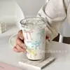 Vaso de Vidrio con Tapa de Cierre y Moño para Niña, Vaso de Vidrio de Aspecto Elegante para Uso Doméstico, Vaso para Leche, Jugo, Café Latte y Bebidas Frías
