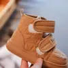 Botas de Nieve para Niños con Forro de Felpa, Zapatos de Algodón Calientes para Invierno, Botines para Niños Mayores, Cierre de Velcro, Mocasines, Zapatos de Algodón de Doble Capa