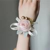 Pulsera de muñeca para dama de honor, flor de mano para hermanas de la novia, boda de alta gama, matrimonio, hada del bosque, estilo coreano, pulsera de perlas, vestido de novia