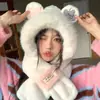 Conjunto de Dos Piezas de Gorro y Bufanda de Oso Lindo para Mujer Invierno Forrado de Polar y Engrosado Nuevo Cálido Felpa Gorro con Capucha y Bufanda