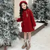 Abrigo de Lana Rojo para Niña para Año Nuevo, Nuevo Estilo Otoño e Invierno con Botones de Cuerno, Chaqueta de Lana de Longitud Media para Celebraciones de Año Nuevo