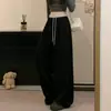 Calça Larga de Cintura Alta Listrada Design de Outono para Mulheres 2026 Novo Cordão Estilo Preguiçoso Perna Larga Perna Reta Calça Casual