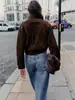 Para Comercio Exterior Transfronterizo Stock Listo Otoño 2025 Nuevo Ropa de Mujer Elegante y a la Moda Chaqueta de Mujer de Gamuza Marrón con Solapa
