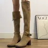 Botas altas de cuero suave~7 cm de altura, con tacón alto para mujer, modelo nuevo 2026, botas de montar de caña alta en color marrón, botas altas hasta la rodilla con tacón grueso