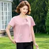 Nuevo Conjunto de Verano Estilo Chino de Manga Corta para Mamás Camiseta Bordada Moda para Mujeres de Mediana Edad y Mayores Ropa Deportiva Pantalones Casuales Conjunto de Dos Piezas
