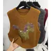 Colete de tricô jacquard estilo coreano para mulheres, nova coleção outono e inverno, top sem mangas em camadas com lantejoulas de alta qualidade