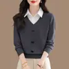 Moda Femenina Nueva Otoño 2026 Suéter de Punto de Manga Larga con Diseño Falso de Dos Piezas, Top Reductor de Edad Primavera y Otoño, Capa Base