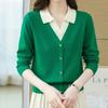 Outono 2025 Novo Solto Emagrecimento Elegante Versátil Gola Polo Falso Duas Peças Tricô Feminino Blusa Base