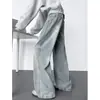 Calça jeans vintage azul lavada com aspecto desgastado para homens, estilo americano high street de outono, calça comprida legal e casual, calça larga reta solta