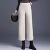 Calça Larga Reta Estilo Chinês Feminina 2026 Outono/Inverno Nova Com Pelúcia Espessada Cropped Estilosa Versátil Casual