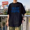 Camiseta de manga corta con cuello redondo y estampado de seda de hielo negra para hombre y mujer, estilo Hong Kong, ropa informal de moda que combina con todo.