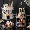 Caixa de armazenamento de mesa giratória para cosméticos e skincare, organizador de penteadeira para casa, caixa de armazenamento para banheiro, luxo leve, em estoque