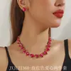 Cadena para Clavícula de Acrílico con Diamantes Corazón Rosa Rosa Melocotón Blanco Cadena Exagerada para Cena Collar de Cristal Multicolor