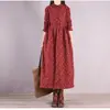 2025 Novo Outono e Inverno Casual Solto Pequeno Floral Cadarço Cintura Emagrecimento Visual Saia Base Vestido Espessado Forrado com Lã