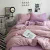 Conjunto de Cama de Quatro Peças, Classe A, Capa de Edredom Lavável para Dormir Nu, Lençóis de Cor Pura, Conjunto de Lençóis de Cama de Três Peças para Dormitório de Estudante Atacado 4