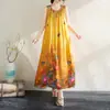 Novo Vestido de Algodão Seda Sem Mangas Estilo Resort à Beira-Mar com Cintura Marcada para Mulheres Tamanho Plus Look Emagrecedor Tamanho Plus Praia Suspender Saia Longa