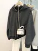 Sudadera con Capucha Chaqueta Tiro Real Americano Mujer Otoño 2026 Nueva Holgada Estilo Coreano Rayas Finas Bloque de Color Manga Larga