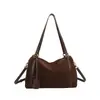 Bolsa de Veludo Camurça Ponto Cruz Grande Capacidade Nova Retro Versátil Boston Transversal Bolsa de Ombro Único Feminina