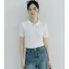 Camiseta Aberta com Gola Lapela para Mulheres, Manga Curta, Estilo Verão, Estilo Minimalista Americano, Design em Tricô Arrastão, Top de Tricô