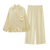 Calças de Sarja de Viscose Estilo Literário com Bolso com Aba Conjunto de Pijama com Pequena Lapela Bordada Camisola Opcional Multicor Roupa de Casa