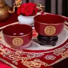 Cuenco de Boda, Dote de Novios, Taza de Té, Cuenco de Cerámica, Juego de Palillos y Cuchara, Suministros de Boda