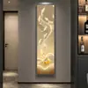Nove imagens de peixes na entrada, faixas estreitas de pintura de decoração de varanda, de frente para a porta, murais verticais, pinturas no corredor de entrada