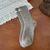 Calcetines de Lana para Mujer, Otoño e Invierno, Etiqueta de Tela, Calcetines de Media Pantorrilla, Engrosados, Cálidos, Estilo Japonés, Doble Aguja, Canalé Grueso, Calcetines de Invierno Holgados