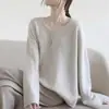 Novo suéter feminino de malha com mistura de caxemira e lã para outono e inverno, gola V, caimento solto, modelador e elegante top de caxemira