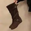 Botas de Plataforma Retro Apiladas para Mujer 2026 Otoño/Invierno Nuevo Estilo Hasta la Rodilla Hebilla de Cinturón Adelgazantes de Caña Alta Botas de Jinete