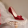 Zapatos de boda de tacón alto para mujer, nuevo modelo de otoño 2026, zapatos de novia rojos estilo chino, zapatos de tacón alto para el brindis de la novia, vestido Xiuhe estilo chino