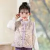Conjunto Feminino Estilo Chinês Outono e Inverno Novo Colete Acolchoado Calça Infantil Saudações de Ano Novo Traje Tang Cheongsam Roupa de Ano Novo