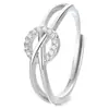 Anillo Redondo en Forma de Cruz de Plata de Ley 925 para Mujer, Anillo Abierto Elegante y Ajustable, Joyería de Plata Estilo Ins de Lujo Ligero