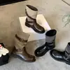 Botas de piel suave con textura de cuero de vaca, punta redonda para mujer con hebilla de cinturón, tacón grueso, estilo británico vintage, botas Martin adelgazantes, botas western