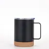 Nueva Taza de Acero Inoxidable 304 de Doble Pared con Aislamiento al Vacío Taza con Asa Fondo de Corcho Taza de Agua con Fondo de Madera de Bambú