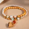 Pulseira Dupla Camada DIY de Sândalo Dourado, Pulseira de Contas de Madeira, Contas de Oração, Ágata Vintage, Joia Estilo Étnico Estrela e Lua