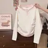 Camiseta de Manga Larga con Bloques de Color Estilo Universitario, Falso Dos Piezas con Volantes para Mujer, Nuevo Dulce Top Interior Ceñido a la Cintura para Primavera y Otoño
