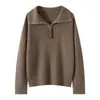 Nuevo suéter casual de cachemir de otoño e invierno, de corte holgado para mujer, con cuello camisero, engrosado, suéter de punto versátil, prenda interior