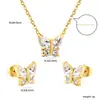 Conjunto de Brincos e Colar Elegantes Estilo Ins Europeu e Americano com um Design de Moda de Alto Padrão, Conjunto de Joias Colar Borboleta Zircônia