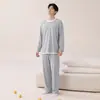 Algodão LyocellPijama Masculino Primavera e Outono Manga Longa Calça Longa Casual Pode Ser Usado Fora Solto Tamanho Grande Roupa de Casa Pode Ser Usado Fora