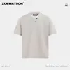 ZOEWATSON Camiseta Masculina Estilo Old Money Transfronteiriça Gola Henley Bloco de Cores Falso Duas Peças Design de Verão Manga Curta