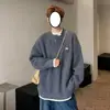 Suéter Waffle Tendência Outono e Inverno Falso Duas Peças para Homens, Estilo Preguiçoso, Top de Malha Vintage Retrô Solto