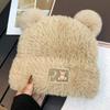 Processamento e Personalização Chapéu de Urso Fofo de Inverno Acolchoado Quente Proteção para Orelhas Pelúcia Mostra Rosto Tricô Outono Cabeça Grande Chapéu de Lã