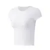 Camiseta Corta de Color Sólido Ajustada para Mujer, Cuello Redondo, Hombro Normal, Top Básico de Color Sólido, Alta Elasticidad, Transpirable, Para Uso Diario, Deportes, Top de Fitness