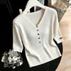 Nuevo Top de Punto de Manga Tres Cuartos con Cuello en V para Otoño 2026 Camisa Básica de Principios de Otoño para Mujer