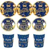 Feliz Cumpleaños Serie Azul Dorado Set de Vajilla para Fiesta de Cumpleaños Tenedor Boda Festiva Cuchara Plato de Cena Vajilla